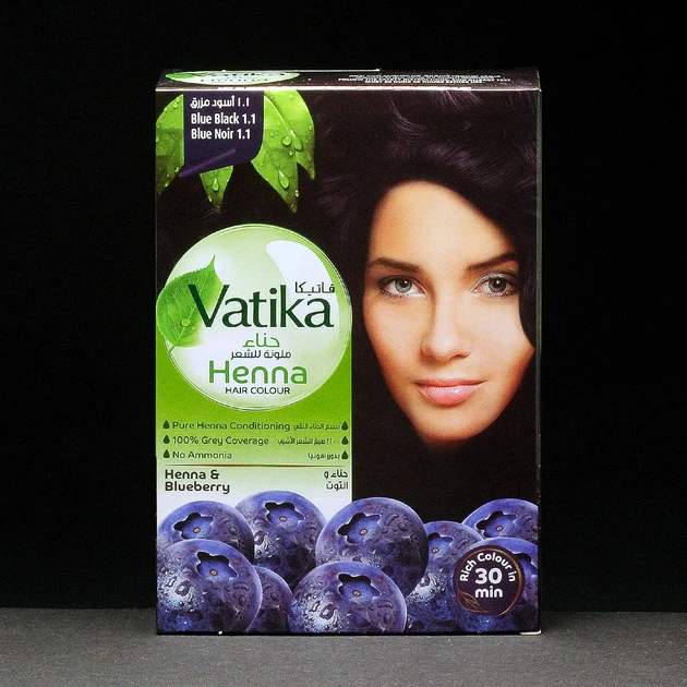 ФАРБА ДЛЯ ВОЛОССЯ ХНОЮ НАТУРАЛЬНИЙ ГЛИБОКИЙ ЧОРНИЙ КОЛІР DABUR VATIKA HENNA HAIR COLOUR 6*10г