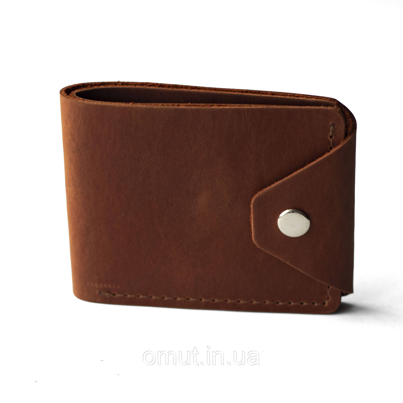 Гаманець портмоне з натуральної шкіри з фіксацією на кнопці в коньячному кольорі Klapan Cognac, фото 1