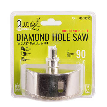 Alloid. Свердло корончасте алмазне для скла та кераміки 90 мм з центрувальним свердлом (GS-70090)