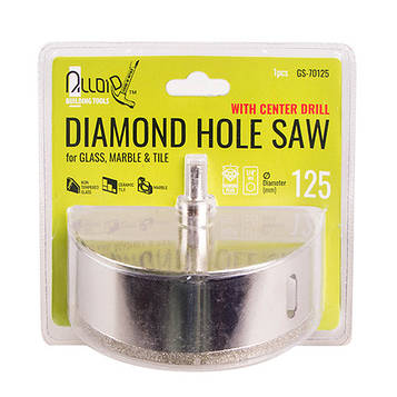 Alloid. Свердло корончасте алмазне для скла та кераміки 125 мм з центрувальним свердлом (GS-70125)