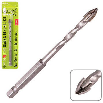 Alloid. Свердло для скла та кераміки QUADRO 8 мм, хвостовик HEX 1/4", L = 120 mm (GB-20008)