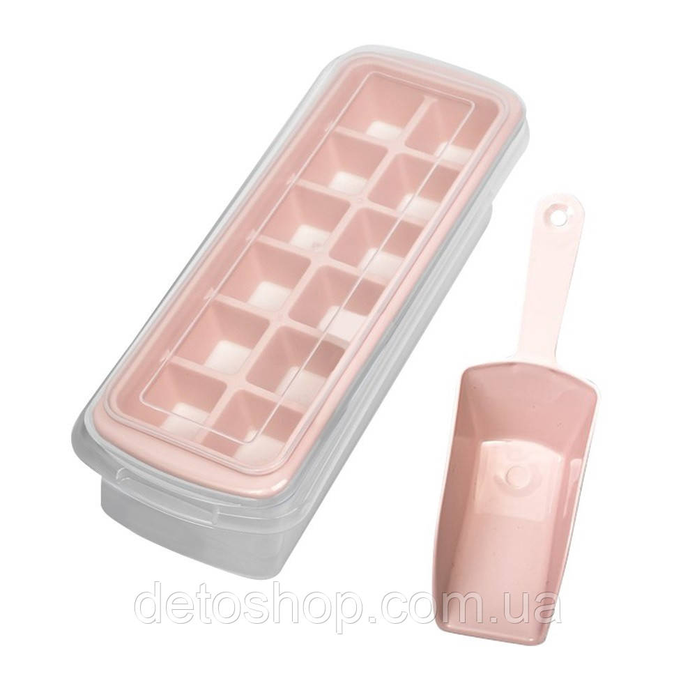 Форма для льоду з контейнером та лопаткою 28x10x9 см Stenson R92489 (pink) Рожевий