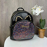 Модний дитячий міні рюкзачок з вушками і стразами для дівчаток | Підлітковий рюкзак з блискітками якісний, фото 6