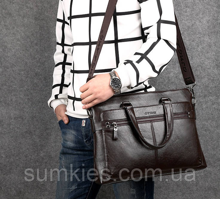 Чоловіча сумка для ноутбука екошкіра, чоловічий діловий портфель під ноутбук планшет локшина, макбук сумка-папка, фото 1