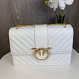 Модна жіноча міні сумочка на ланцюжку Пінко біла золотиста Pinko, фото 5