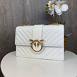 Модна жіноча міні сумочка на ланцюжку Пінко біла золотиста Pinko, фото 6