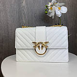 Модна жіноча міні сумочка на ланцюжку Пінко біла золотиста Pinko, фото 7