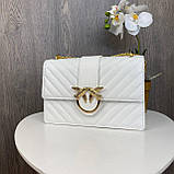 Модна жіноча міні сумочка на ланцюжку Пінко біла золотиста Pinko, фото 8