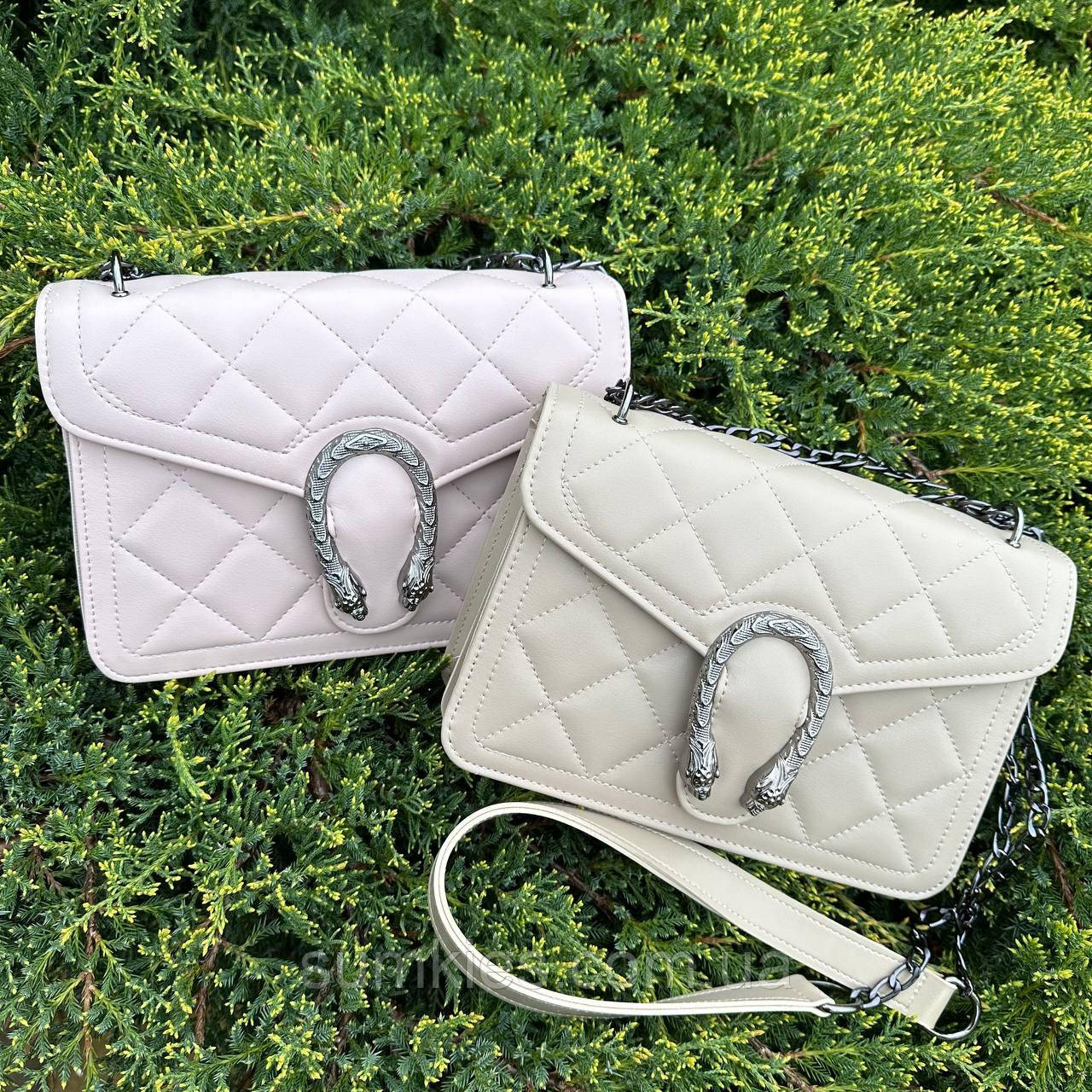 Жіноча міні сумочка клатч Підкова стьобана, маленька сумка на ланцюжку в стилі Гучі, фото 1