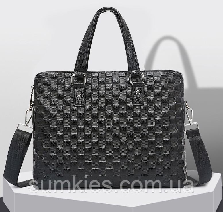 Шкіряний портфель для документів з тисненням, шкіряна сумка, фото 1