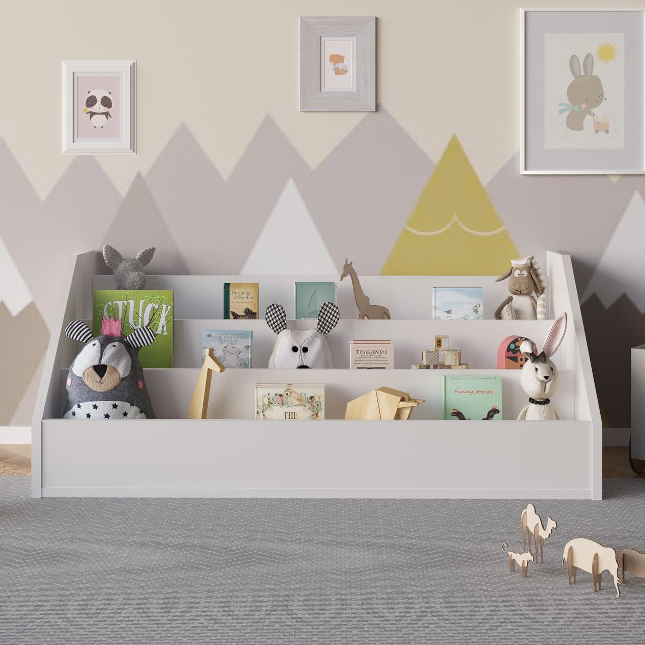 Полиця підлогова ступінчаста для іграшок на 3 осередки 72 см, декоративний дитячий стелаж книжковий відкритий, фото 1