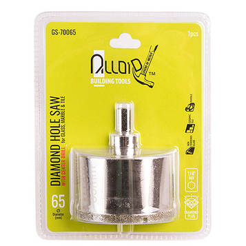 Alloid. Свердло корончасте алмазне для скла та кераміки 65 мм з центрувальним свердлом (GS-70065)