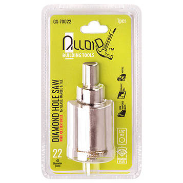 Alloid. Свердло корончасте алмазне для скла та кераміки 22 мм з центрувальним свердлом (GS-70022)