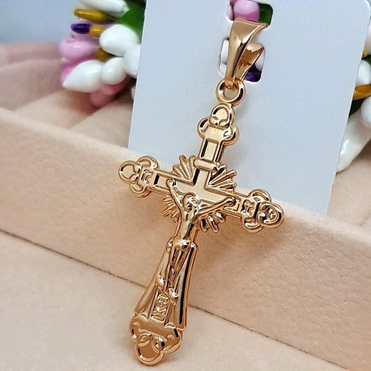 Хрестик з медичного золота XP, розмір 40*23 мм, вушко 7 мм. Позолочений кулон - 8765