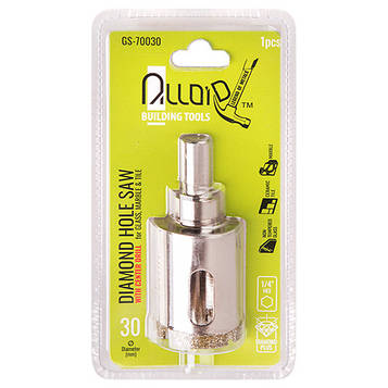 Alloid. Свердло корончасте алмазне для скла та кераміки 30 мм з центрувальним свердлом (GS-70030)