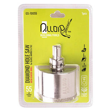 Alloid. Свердло корончасте алмазне для скла та кераміки 55 мм з центрувальним свердлом (GS-70055)