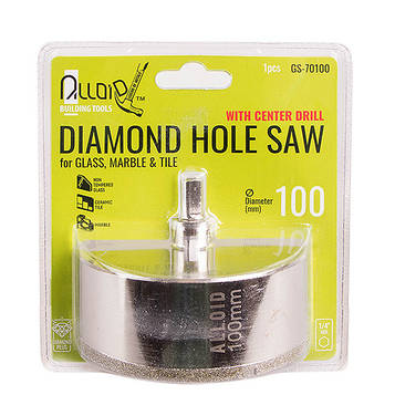 Alloid. Свердло корончасте алмазне для скла та кераміки 100 мм з центрувальним свердлом (GS-70100)