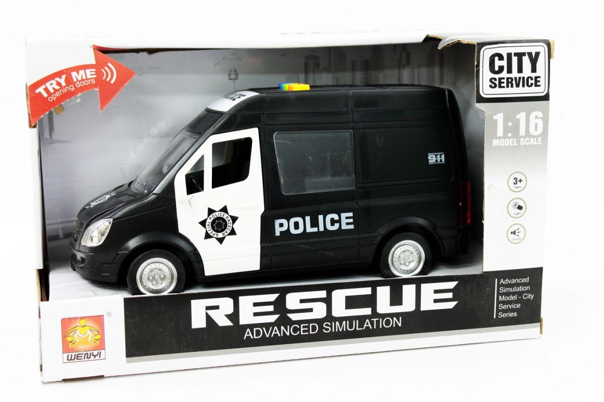 Поліцейський мікроавтобус іграшка "City service" WY590С, інерційний, 1:16, рухомі деталі, музика, світло, фото 1