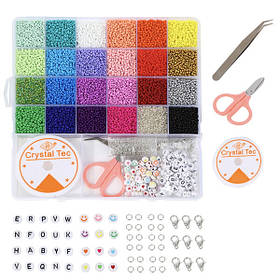 Набір бісеру в органайзері 24 кольори для плетіння браслетів прикрас рукоділля творчості (60610)