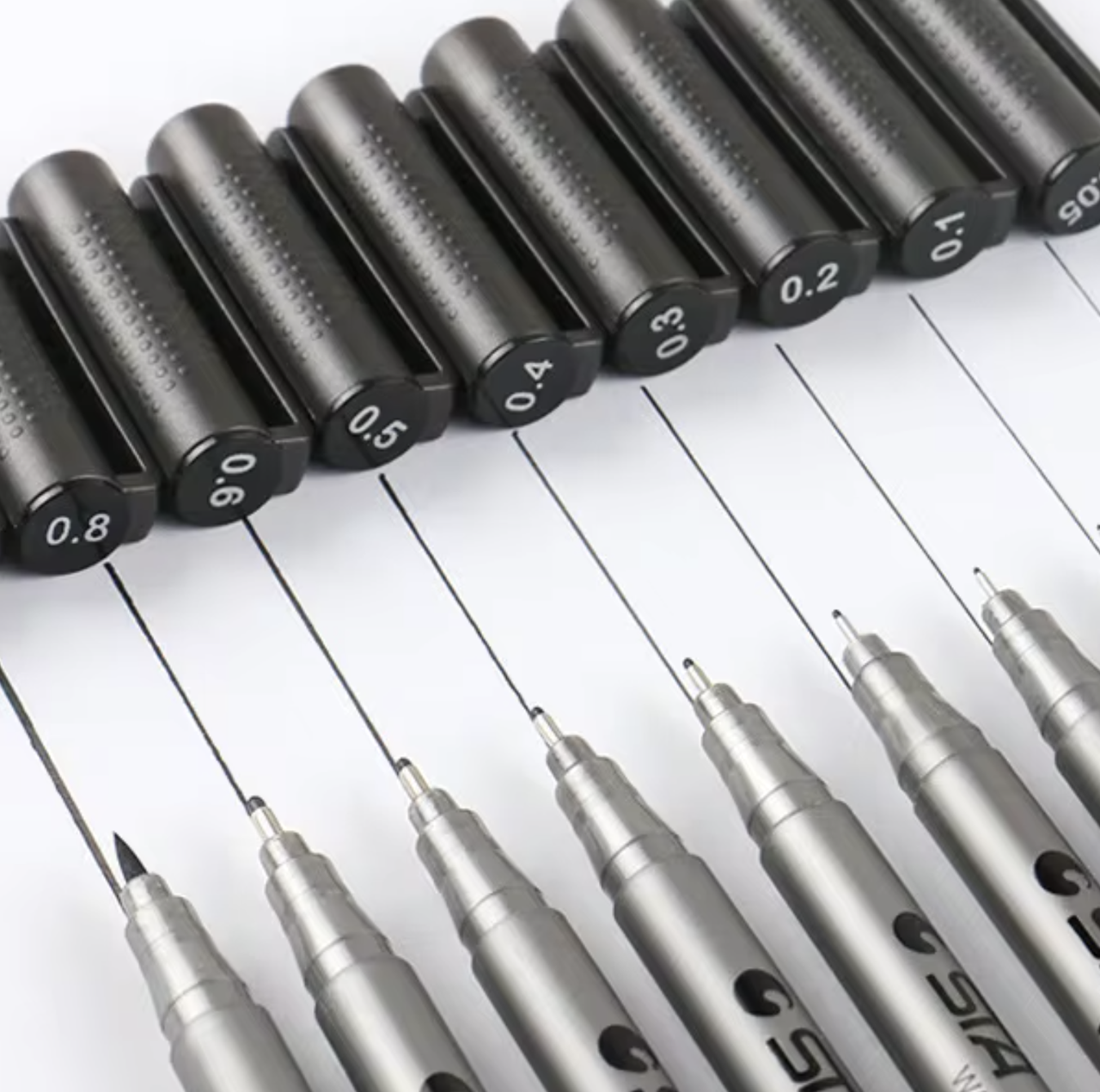 Набір лінерів , капілярні ручки для скетч замальовок 9 шт чорного кольору, лінер, маркер для скетчингу, фото 1