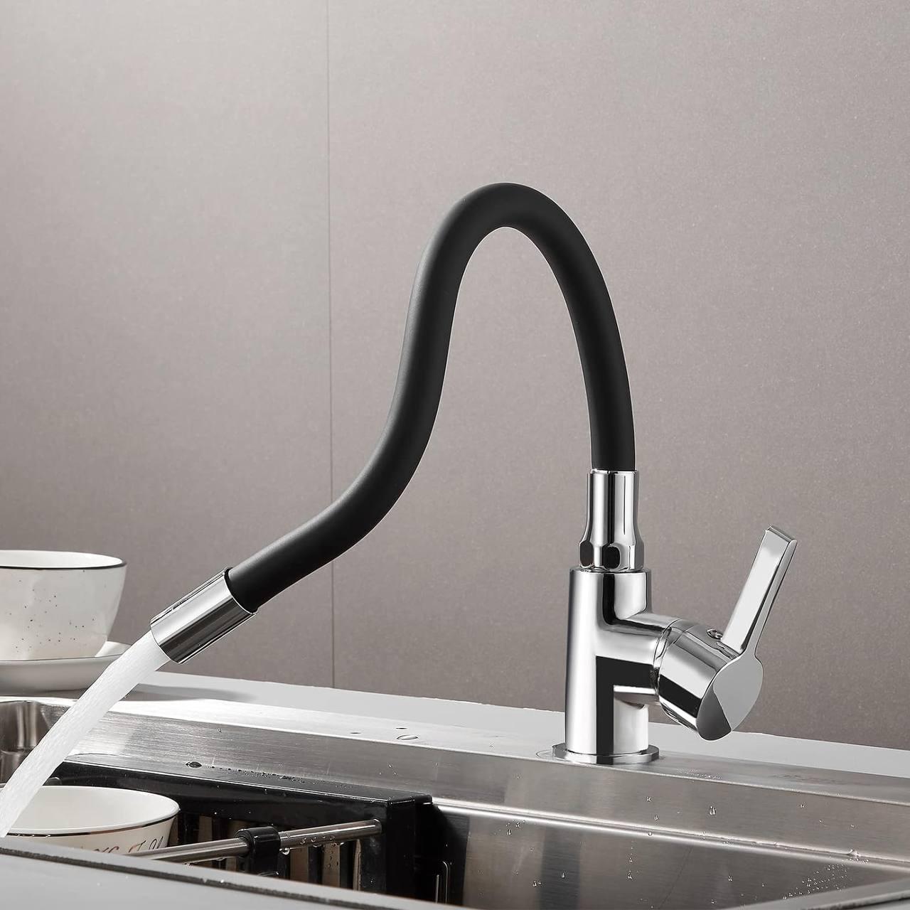 Змішувач для кухні Ibergrif із силіконовим гнутим гусаком, латунний