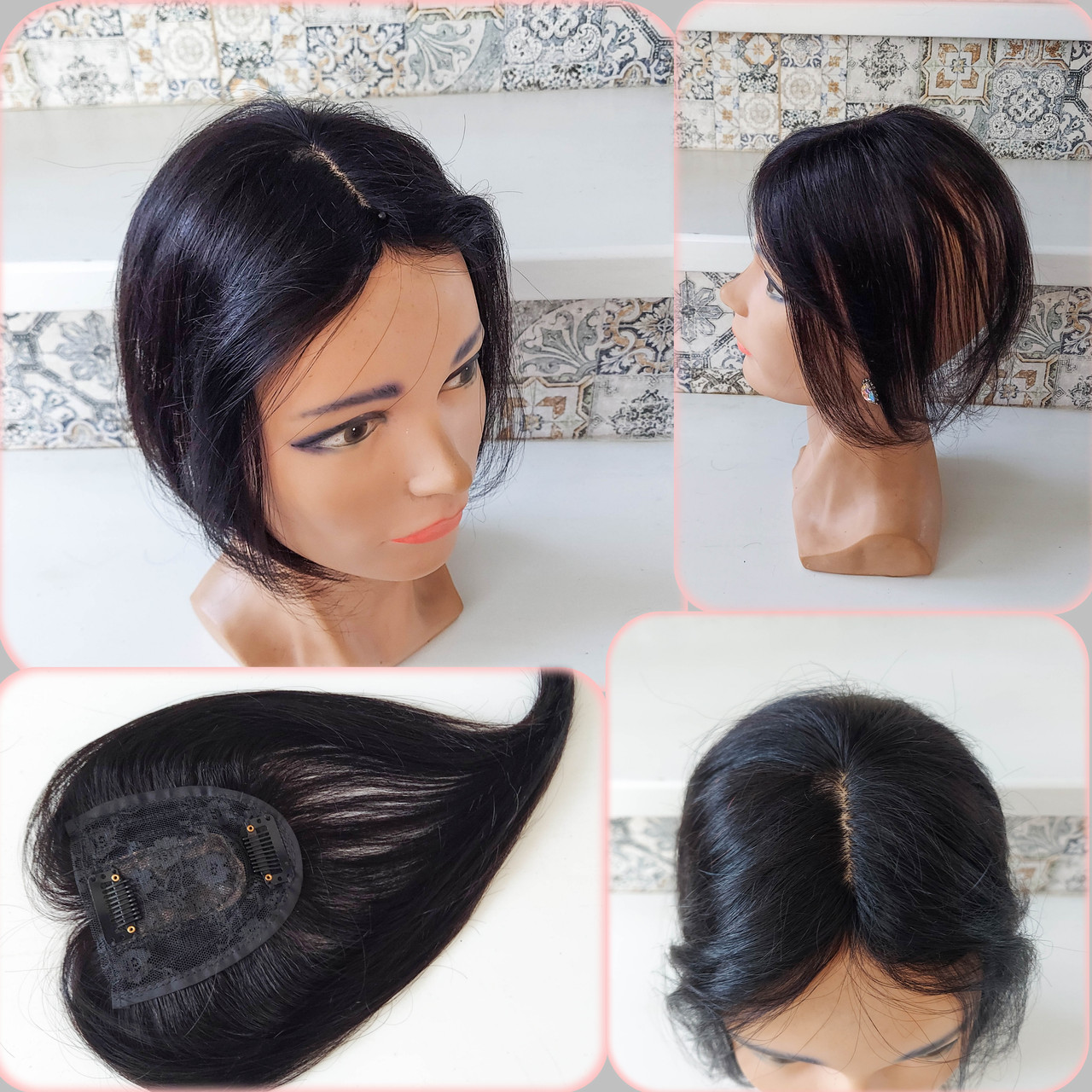 Накладка топер на маківку з натурального волосся чорна MALI 8"-1B, фото 1