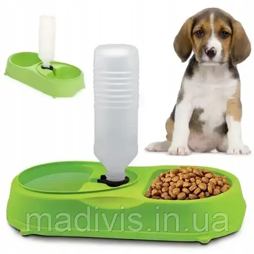 Пластикова миска для собак/котів із поїлкою Pet Feeder зелена