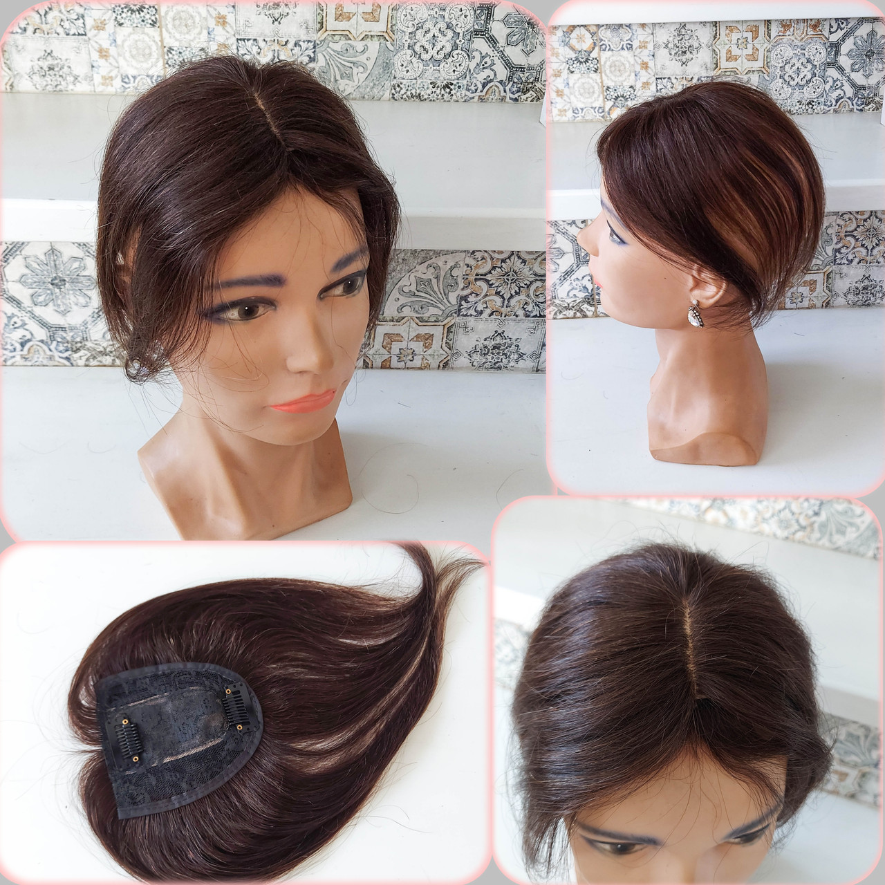 Накладка топер на маківку з натурального волосся шоколадний MALI 8"-4, фото 1