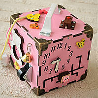 Маленький Бизикуб 15*15*15 Розовый детский развивающий куб мини Бизикуб для девочки Бизиборд