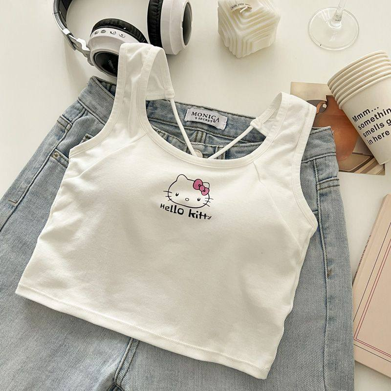 Топ білий hello kitty з чашками милий трендовий