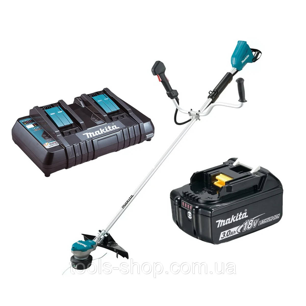 Акумуляторний тріммер MAKITA DUR368AZ + Швидкозарядний пристрій і Акумулятор 18В LXT 3 Аг VSE