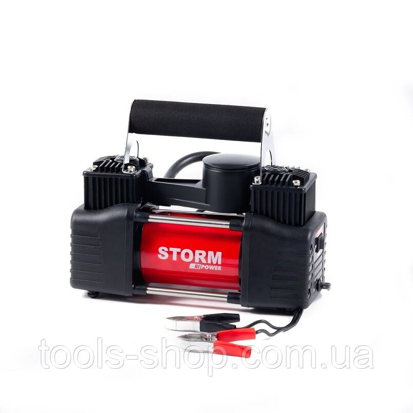 Автомобільний компресор для шин 17 R Storm Bi-Power 2-циліндровий із затискачами АКБ 10 Атм 85 л/хв 360 Вт (20400) VSE