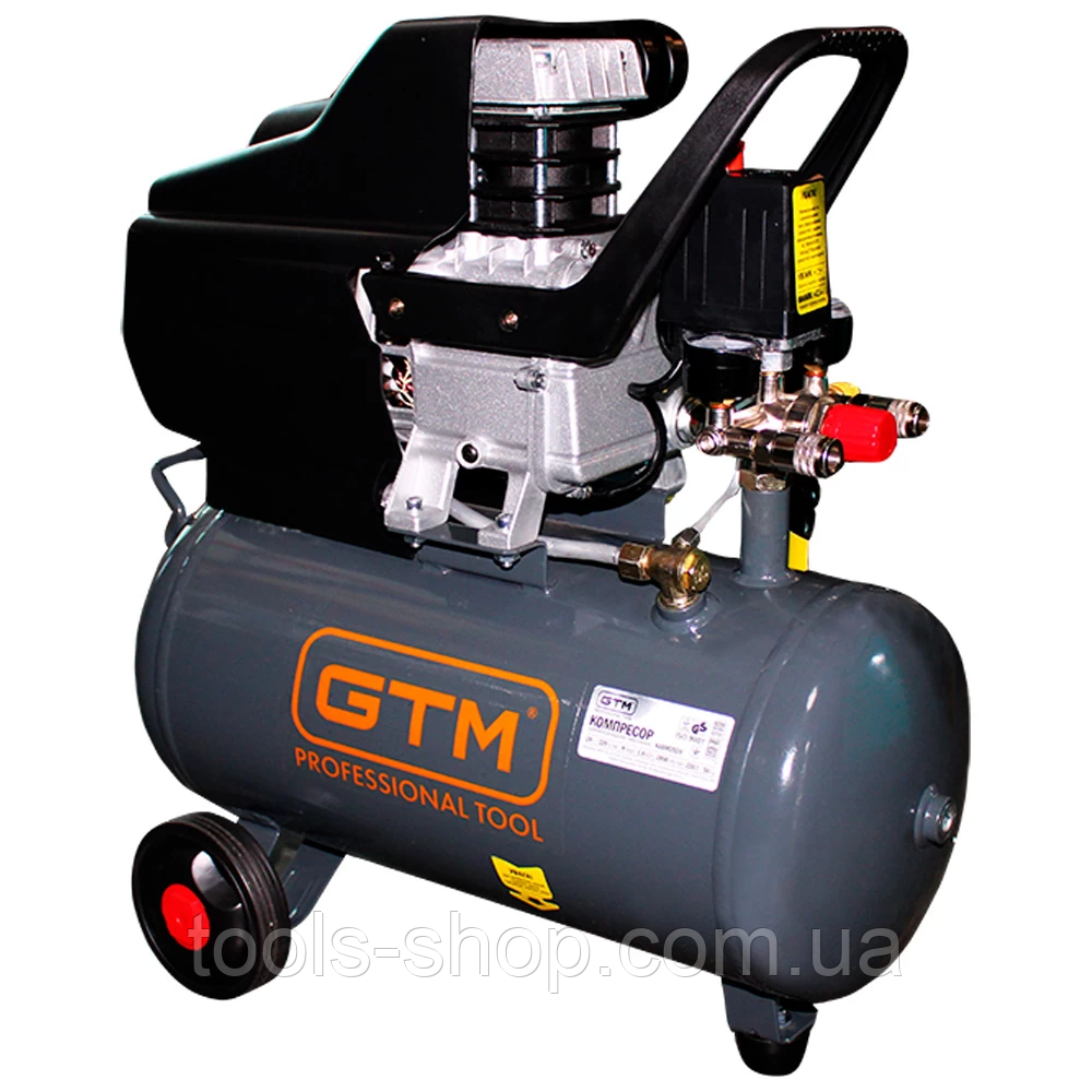 Потужний масляний повітряний поршневий  компресор GTM KABM2024 : 24 л, 1,8 кВт, 8 бар, 170 л/хв, вага 23,5 кг VSE, фото 1