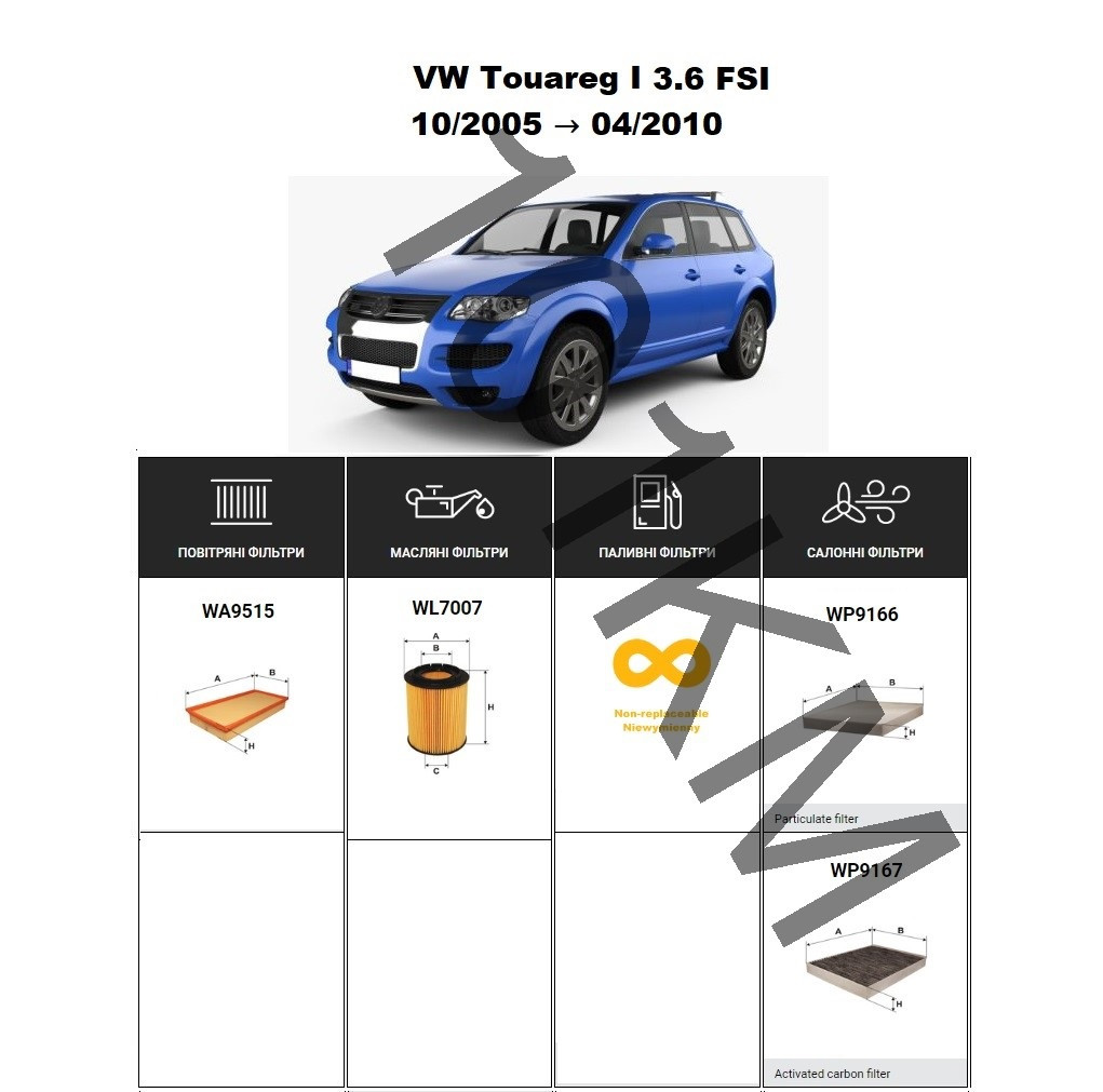 Комплект фільтрів VW Touareg 3.6 FSI (2005-2010) WIX, фото 1