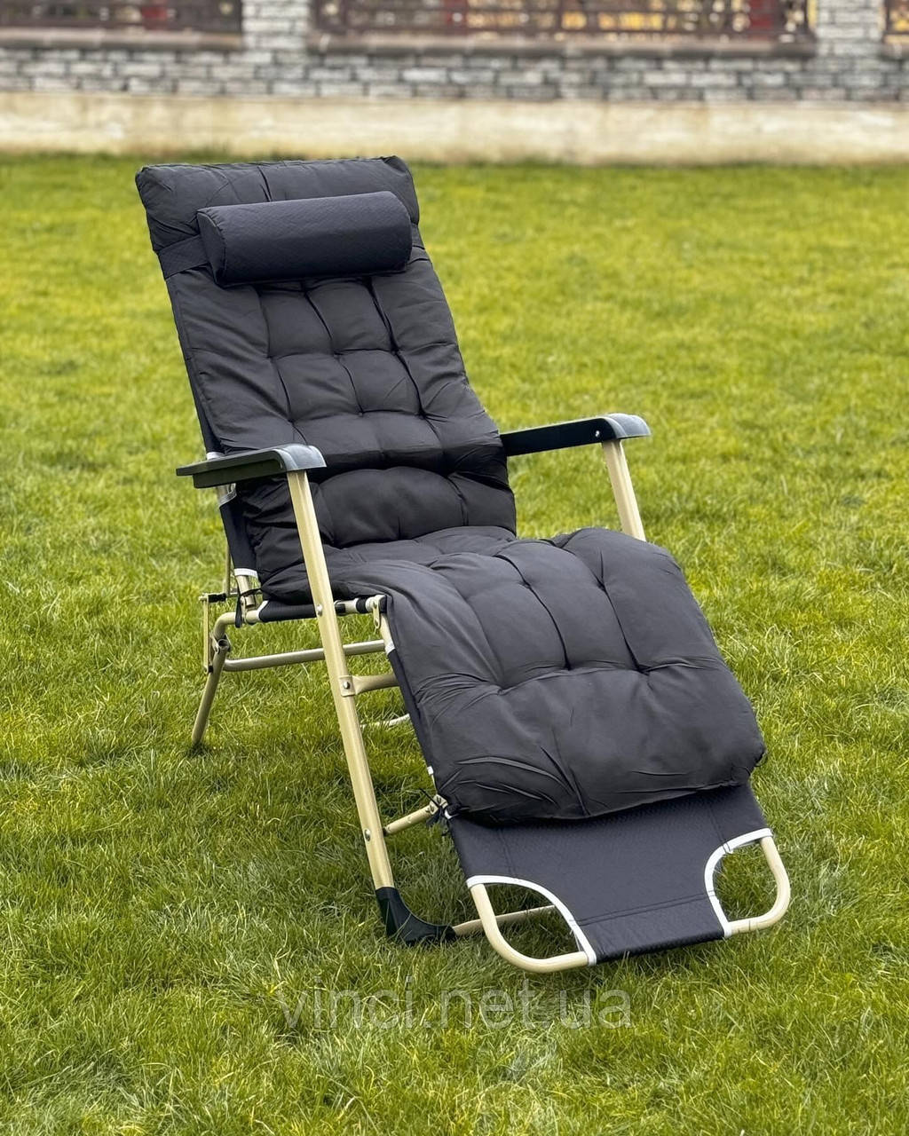 Садовий шезлонг тканинний + матрац IdealGarden Чорний, фото 1