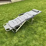 Садовий шезлонг тканинний + матрац IdealGarden до 125кг Розкладне крісло Лежак Сірий і Чорний Лежаки Шезлонги, фото 6