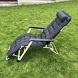 Садовий шезлонг тканинний + матрац IdealGarden до 125кг Розкладне крісло Лежак Сірий і Чорний Лежаки Шезлонги, фото 9