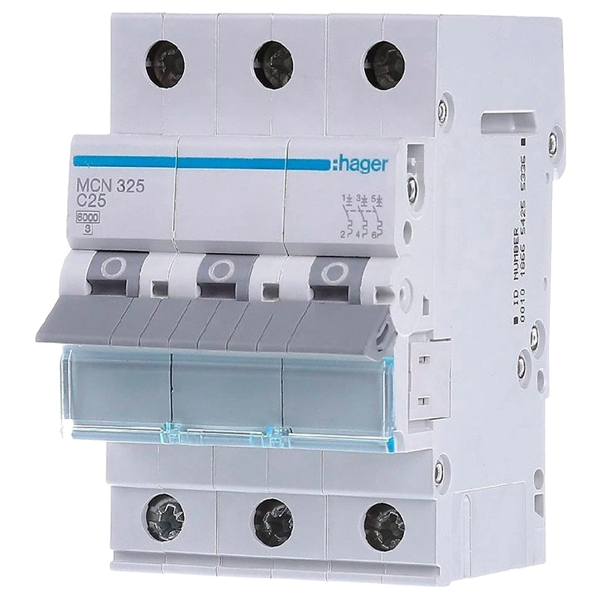 Автоматичний вимикач 25A 6 кА 3 полюси тип C MCN325, MC325A Hager, фото 1
