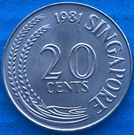 Монета Сінгапуру 20 центів 1981 р., фото 1