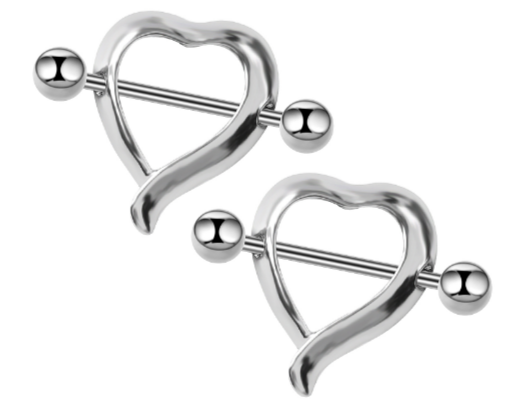 Сережка для пірсингу сосків. Пірсинг сосків у формі серця з кристалами, фото 1