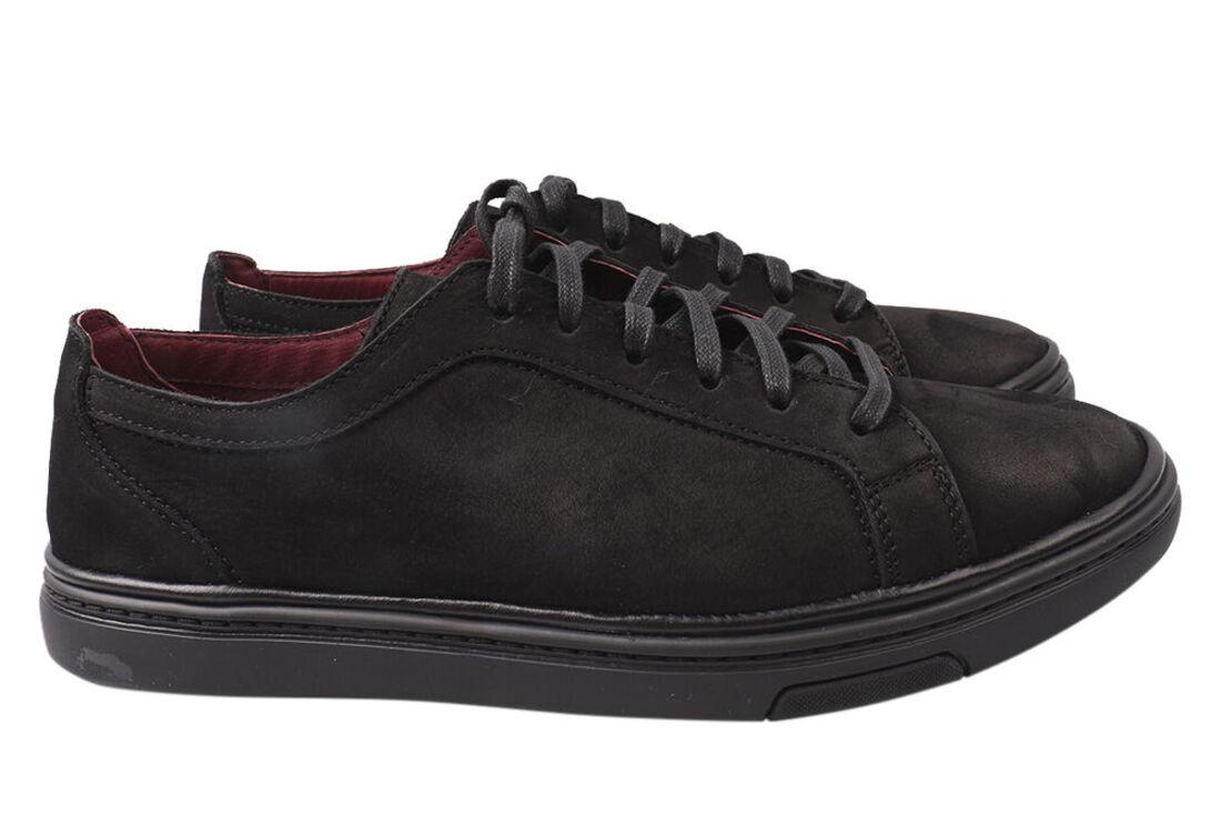 Кеди чоловічі з натуральної шкіри (нубук), на низькому ходу, на шнурівці, колір чорний, Vadrus, 39, фото 1