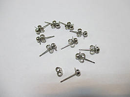 Сережки-цвяшки 5 пар (10шт.) з заглушками нікель (срібло) Швензы