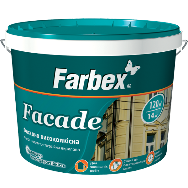 Фарба фасадна високоякісна «Facade» (Фасад) ТМ «Farbex», 18 кг (база С)