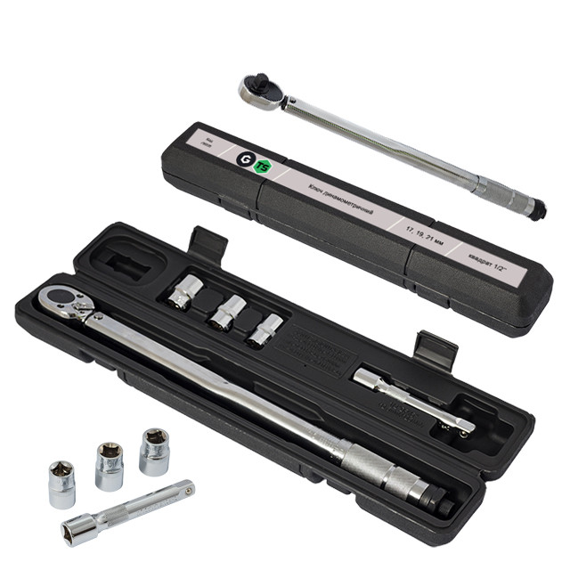 Динамометричний ключ 1/2" головки 17,19, 21 мм, подовжувач 125 мм 1/2 28-210 нМ GTS 79008, фото 1