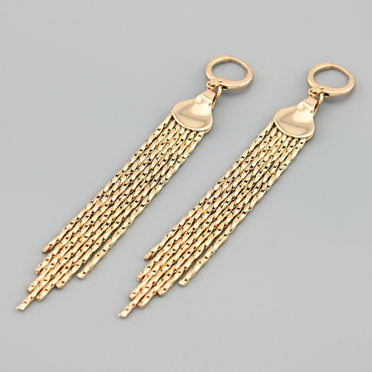 Сережки підвіски Мей 44239 розмір 87х10 мм вага 9.3 г позолота 18К, фото 1