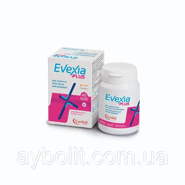 Добавка Candioli Evexia Plus Евексія плюс 40 таб знеболююче з олією коноплі для собак і котів (8025767642982), фото 1
