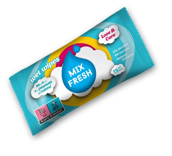 Серветки вологі ТМ MIX FRESH 15 шт/уп, персик (4820237500540)