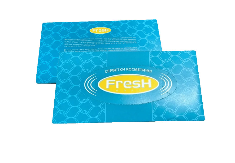 Серветки паперові косметичні 150шт/уп, картон ТМ FRESH