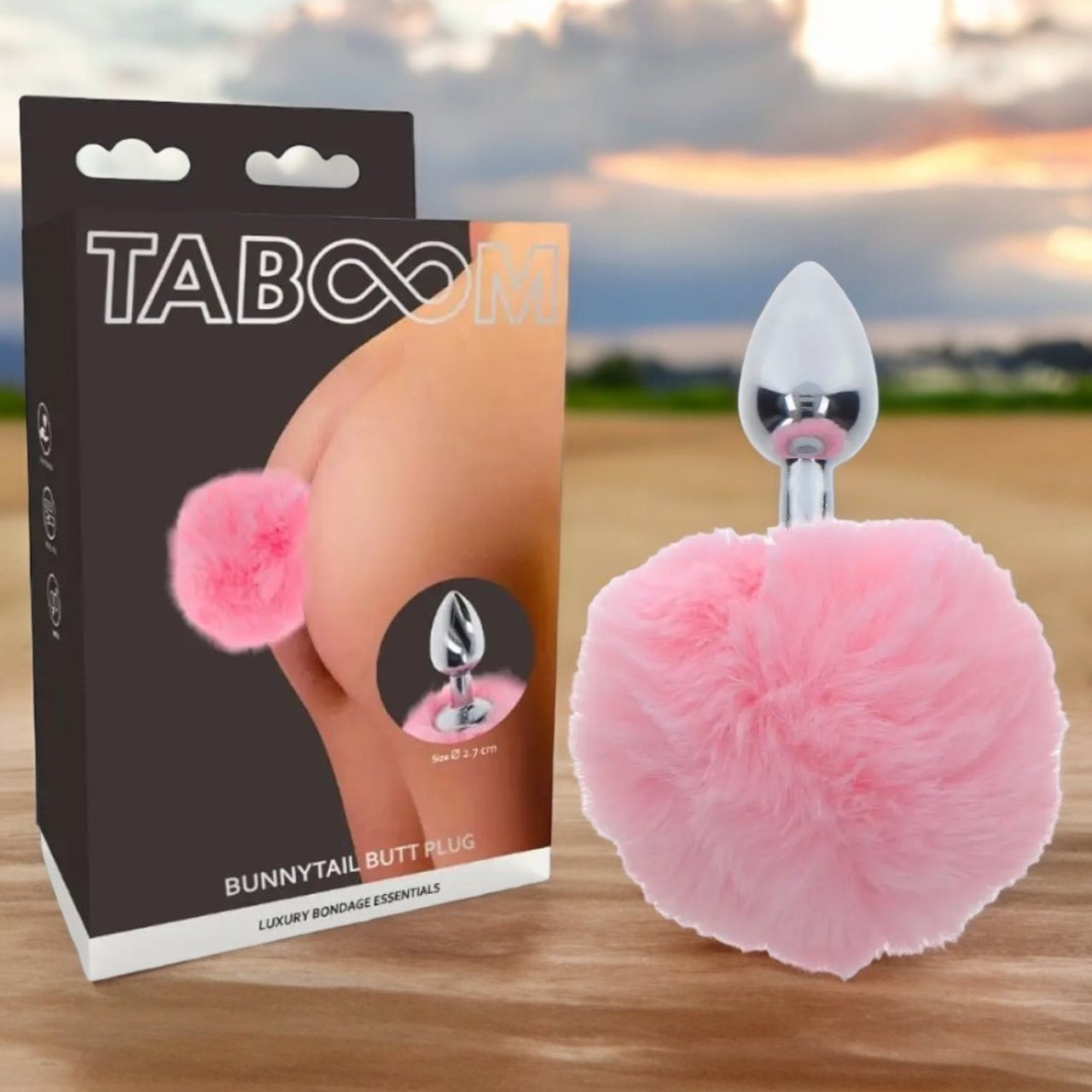 Анальна пробка металева з кролячим рожевим хвостом "Bunnytail Buttplug" Taboom