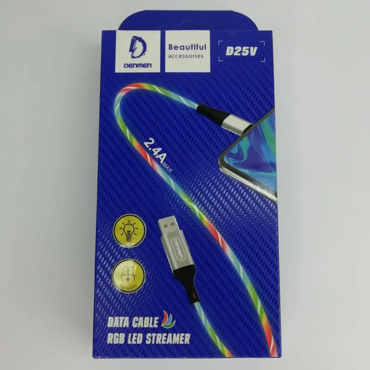 Світлодіодний USB-Tape C Кабель, Denmen D25V, (2.4A), фото 1